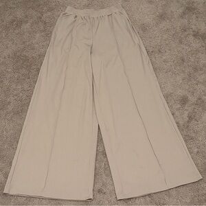 YOZY Women’s Cream Wide Leg Ribbed Pants With Pockets & Elastic Waist Size XS/2